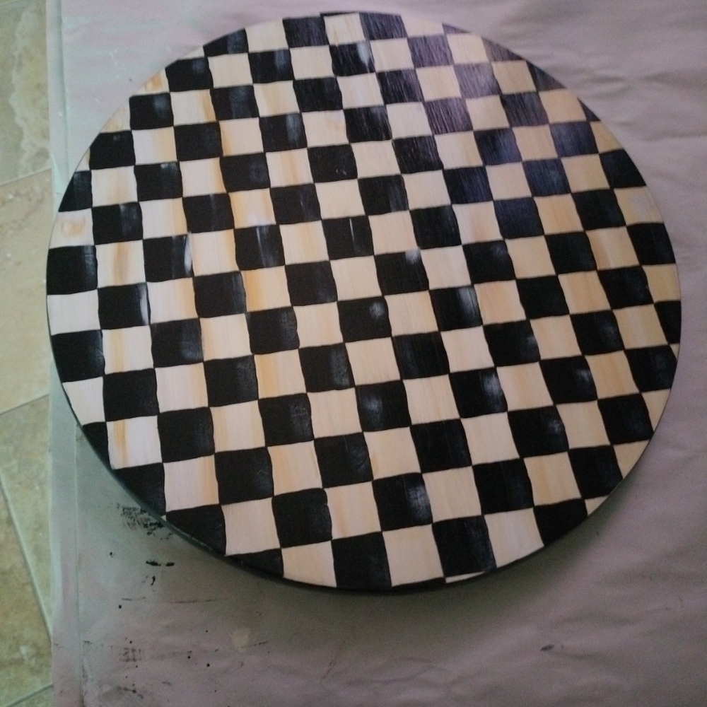 COPY - Whimsical black white check Wooden Lazy Susan 18" 1" thick